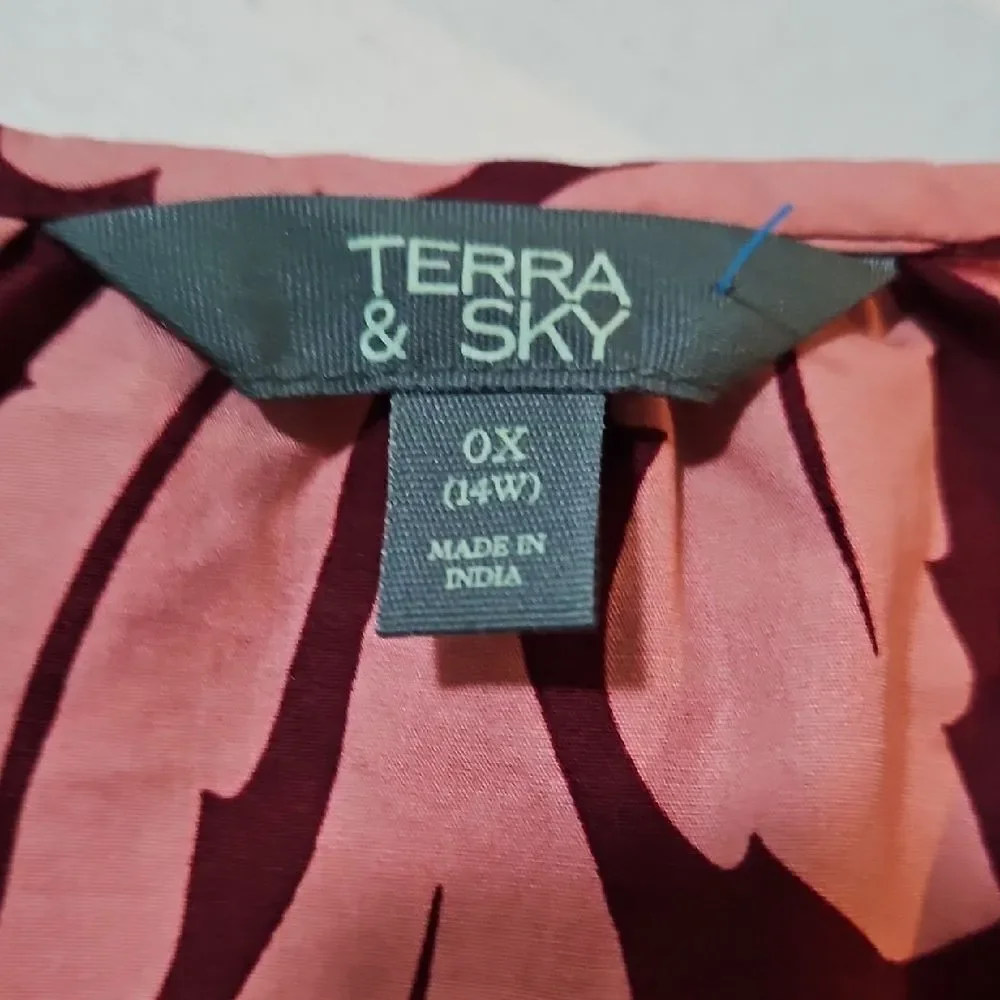 Terra & Sky Pink and Burgundy Blouse 14W